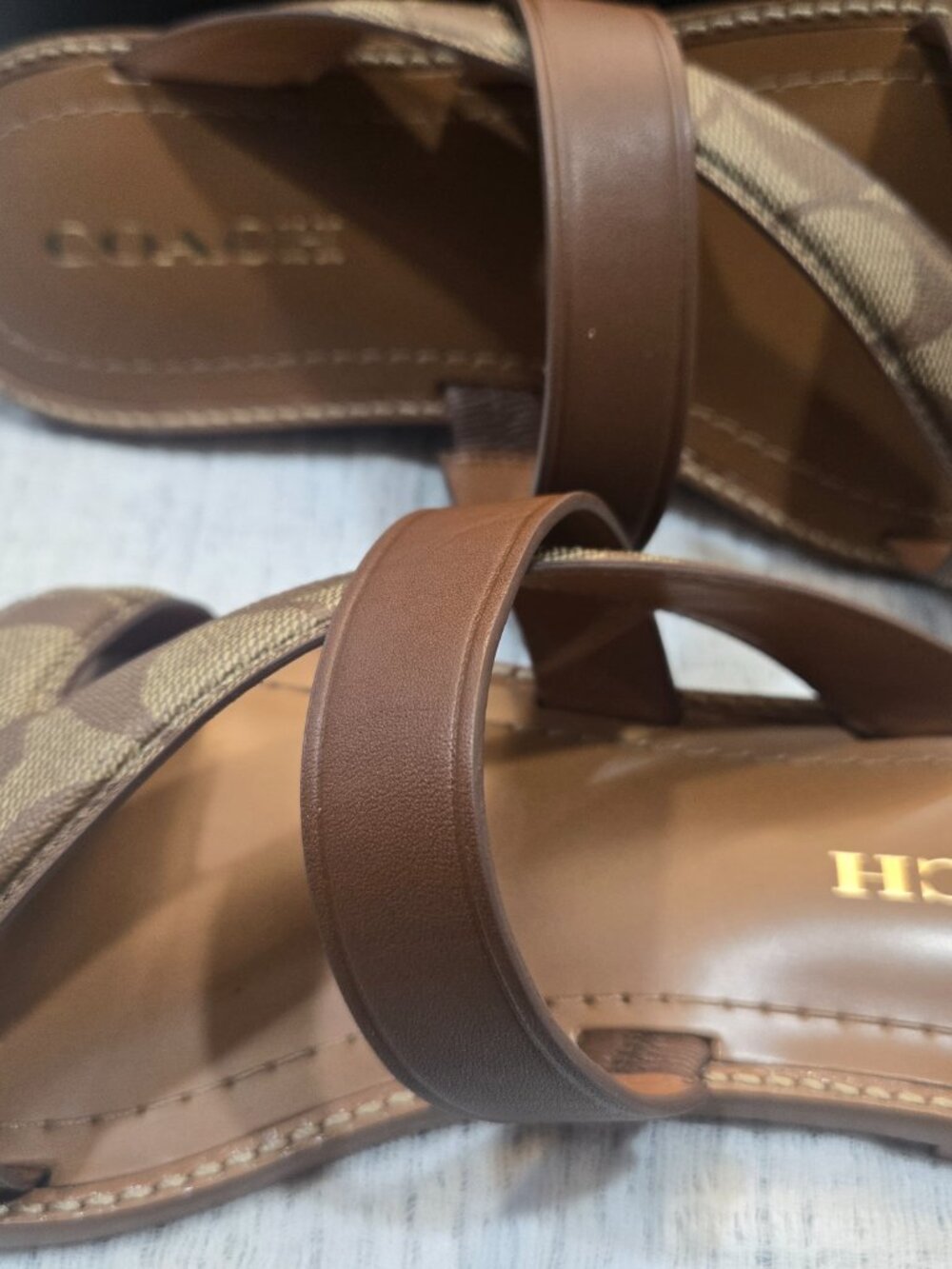 Coach Brown Tan Cross-Strap Sandals - Picture 4 of 6